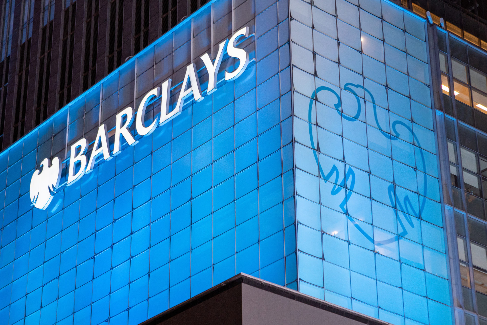 Barclays building in New York City at night