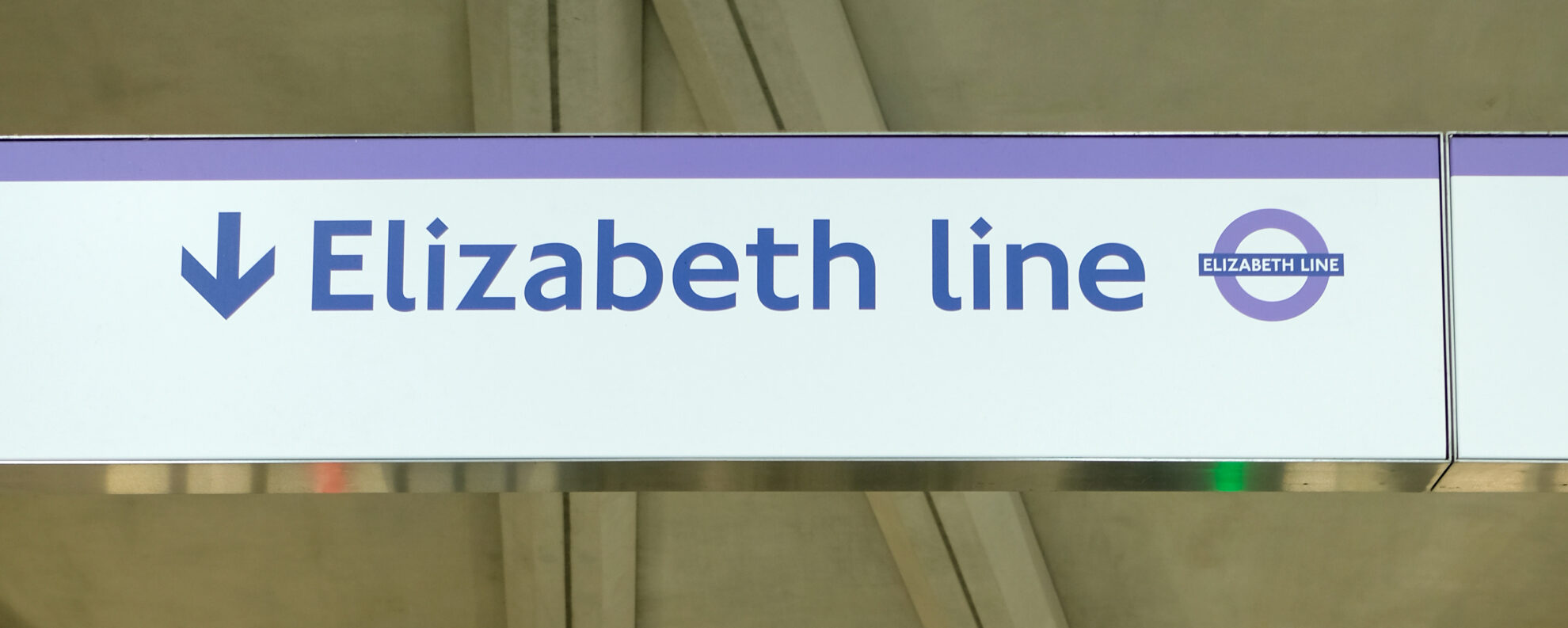 Elizabeth Line train sign in London